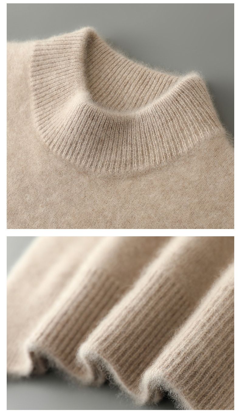 Herrenbekleidung Herrenpullover aus 100 % Wolle, weicher und atmungsaktiver Strickpullover, Rundhals- und Stehkragenoptionen, warme Freizeitkleidung für den Winter, klassische Volltonfarben_voghion.com