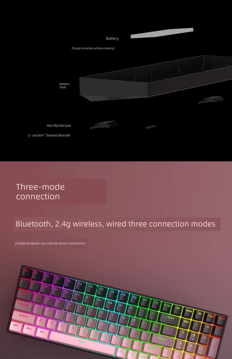 Clavier numérique Heiji Snake DK100RGB, kit Bluetooth, trois modes, sans fil 2,4 GHz, filaire, personnalisé, pour jeux électroniques et sports_voghion.com