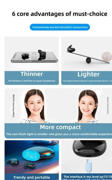 Casque Bluetooth sans fil Sleep Binaural 5.3 Mini Sport Intra-auriculaire Plug-In Étanche_voghion.com