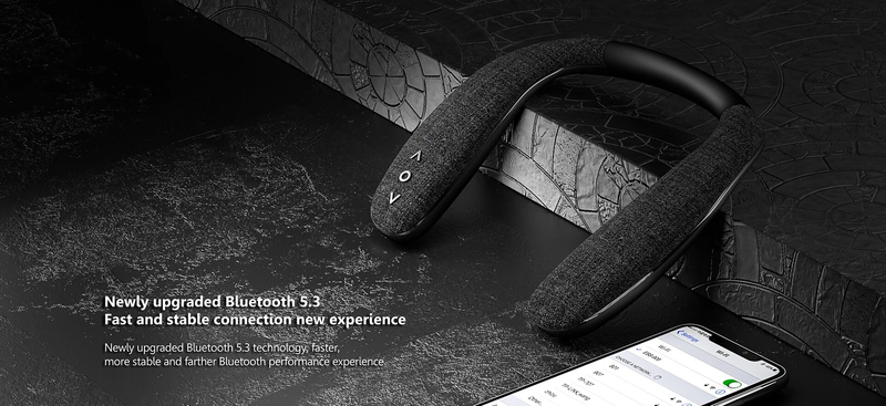 Neck Mount Bluetooth Speaker Wireless Wearable True Stereo Personal PortableSpeaker With Microphone Subwoofer Outdoor_voghion.com