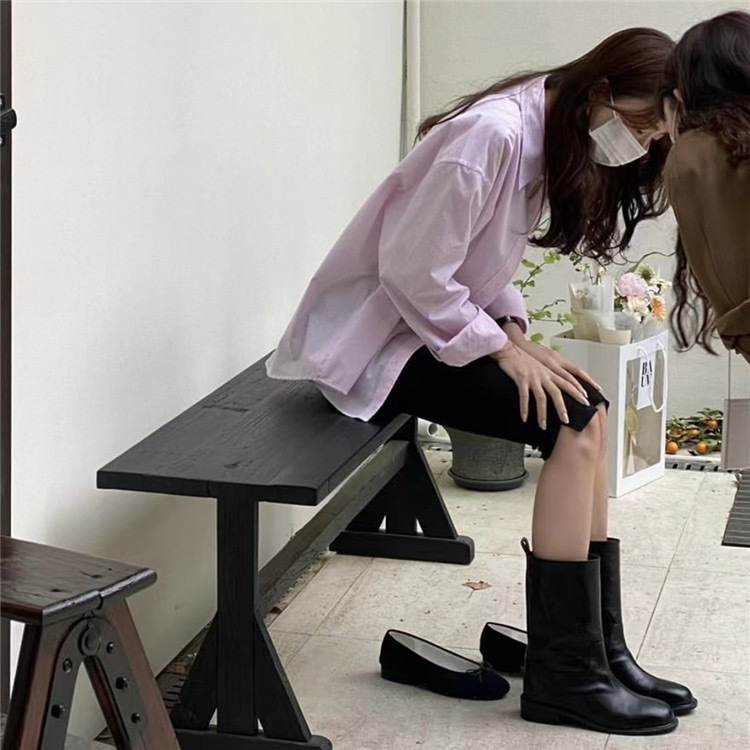 Damenschuhe Neue Samtstiefel mit mittlerer Wade Modische und einfache One-Step-Damenstiefel Vielseitige flache Martin-Stiefel_voghion.com