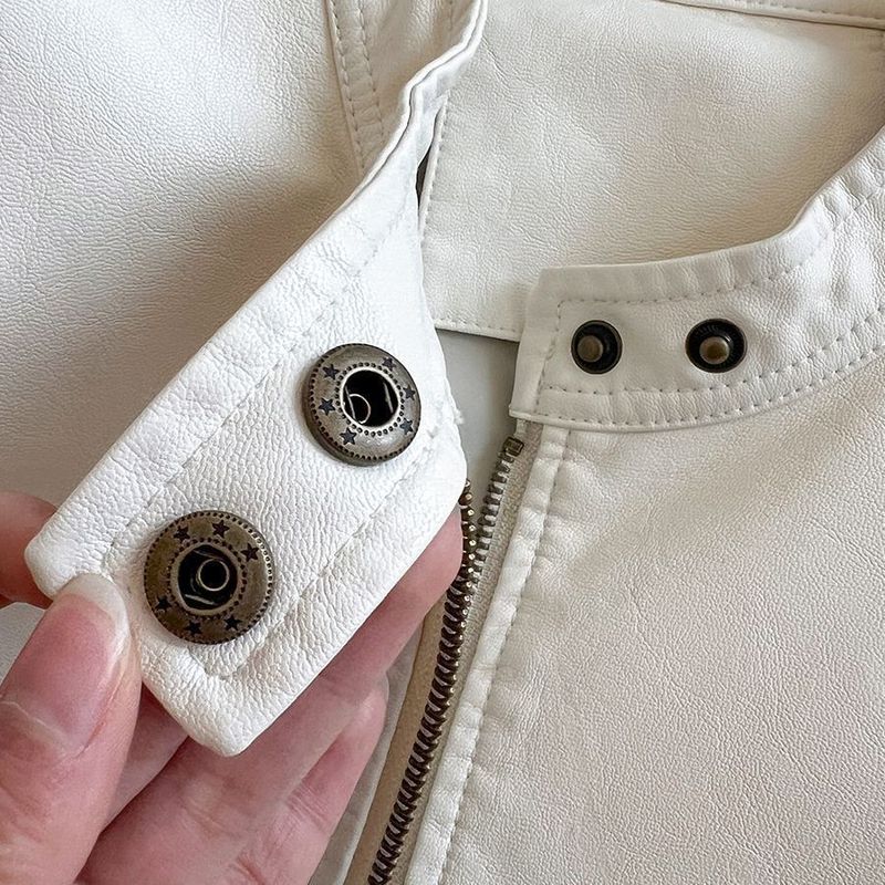 Veste courte en cuir PU pour femme, version coréenne, polyvalente et décontractée, style moto, tendance, printemps 2025_voghion.com