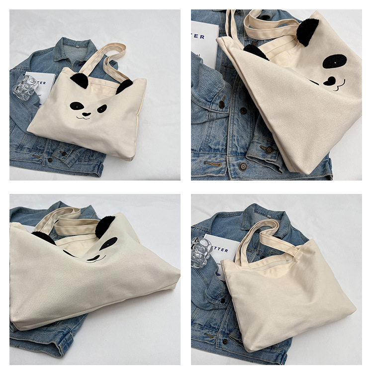Ny fritid College Student Shoulder Panda Print Stor kapacitet Canvas Dampendlar tygväska_voghion.com