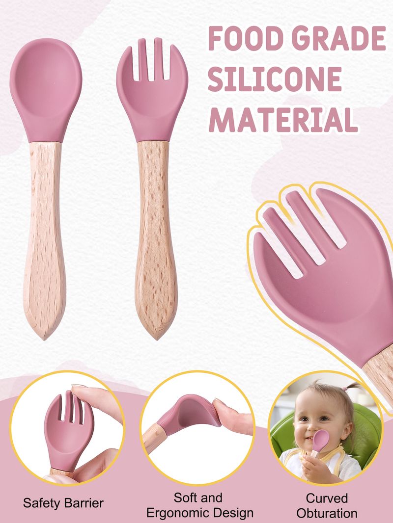 5 st Baby Silikon Måltidsskål Haklapp Gaffel Sked Set Baby Matbricka Skål Set Bisfenol En gratis present till baby_voghion.com