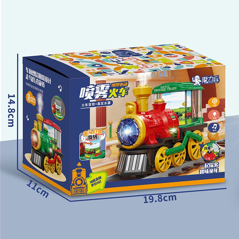 Conjunto de brinquedos interativos de trem a vapor e dinossauro – luzes LED, música, névoa de spray e controle de sensor de movimento (brinquedo elétrico educacional para crianças de 4 a 6 anos)_voghion.com