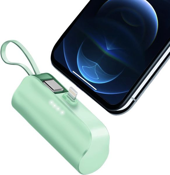 5000mAh Portable Phone Charger Built-in Type-C IOS Cable Dual Output Power Bank Compact Size Compatible With IOS Phone Samsung_voghion.com