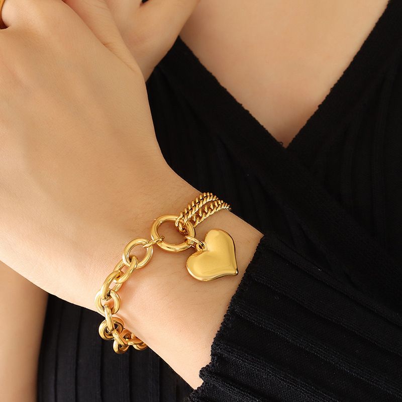 Stilvolles Design Handschmuck Kubanisches Spleißen Kette Herz Armband Titan Stahl Vergoldet Nicht Verblassend_voghion.com