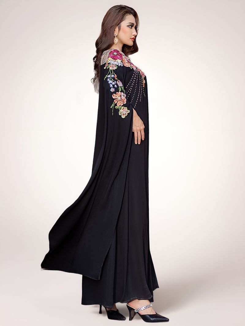 Damenbekleidung Robe Leichte Luxusapplikation Besticktes Perlenkleid Abaya Damenbekleidung aus dem Nahen Osten_voghion.com
