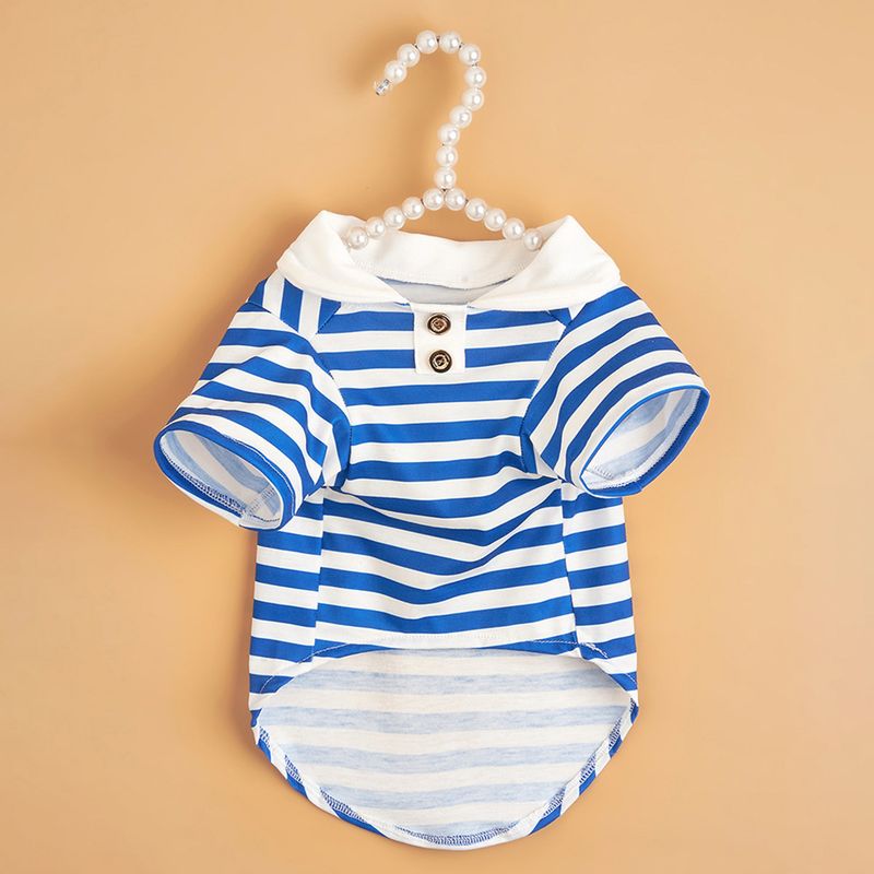 Guangying Sudadera para Perro Cuello De Solapa Elástico Adorable Mascota Perro Gato Jersey A Rayas Azul Marino Top Suministros para Mascotas_voghion.com