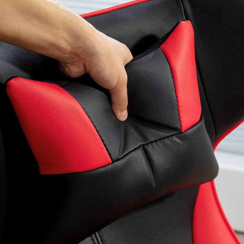 Chaise de jeu Vinsetto à bascule, chaise de bureau ergonomique, pivotante et réglable en hauteur, avec coussins de soutien lombaire et de tête, charge jusqu'à 120 kg, noir et rouge_voghion.com