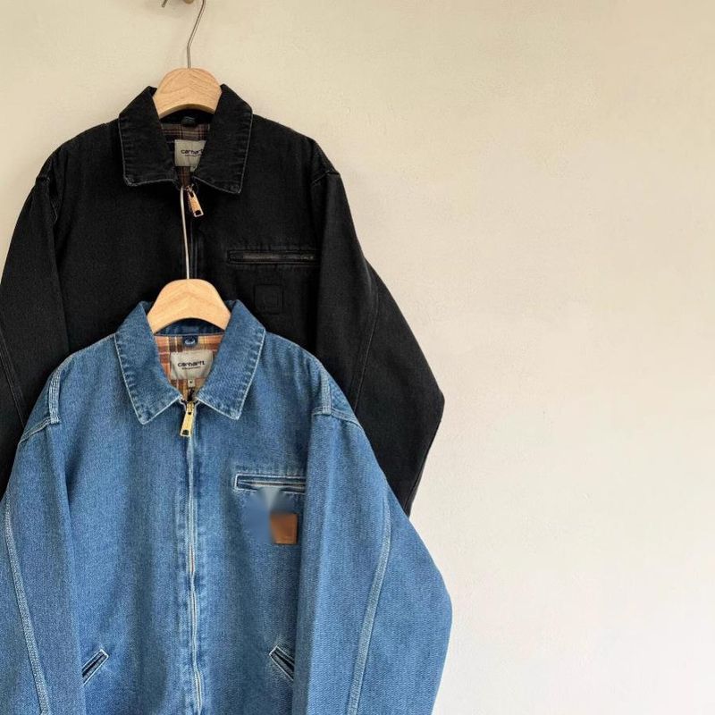 Car Card Clam Stone Washed Vintage Detroit Denim Jacket With Plaid Lining For Men And Women_voghion.com