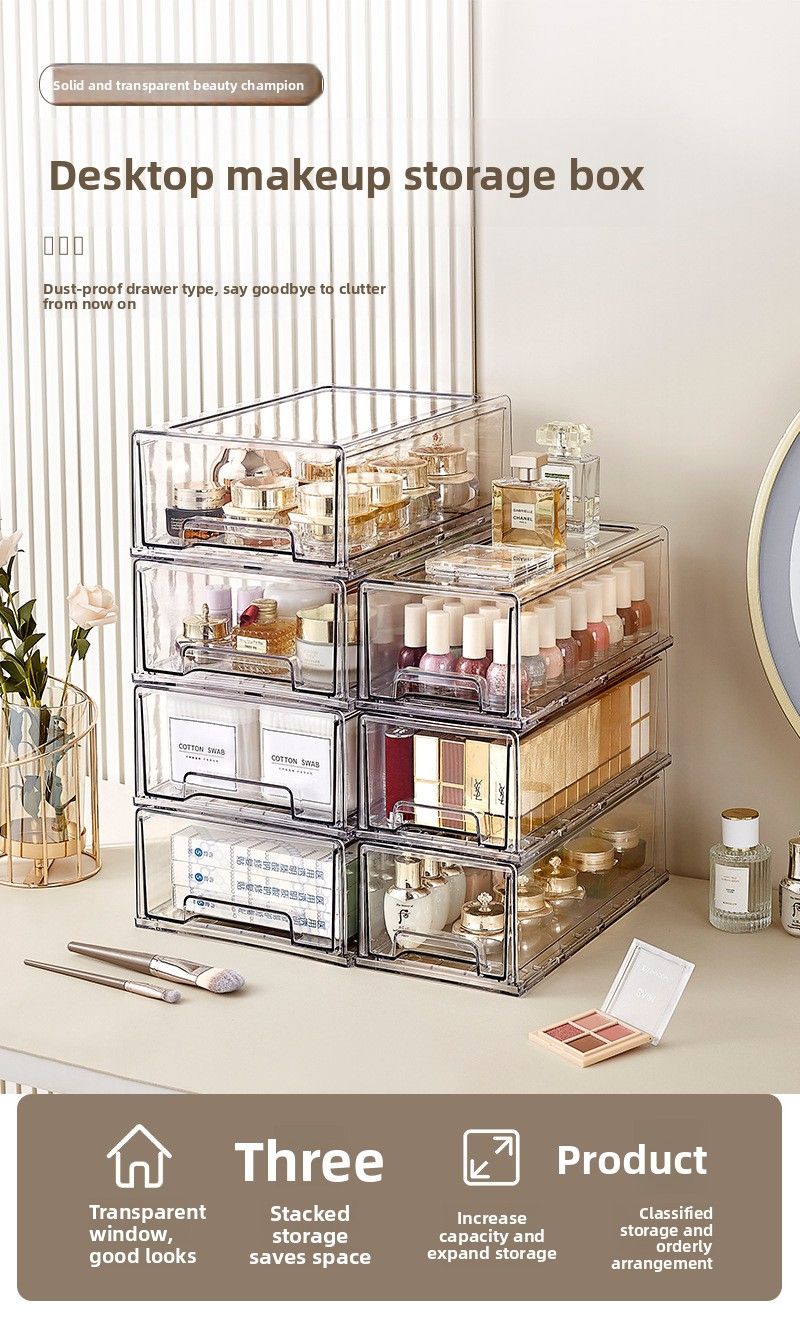 Yangyangyu Multi-layer Miscellaneous Items And Cosmetics, Transparent Plastic Drawer-style Storage Box For Face Masks,_voghion.com