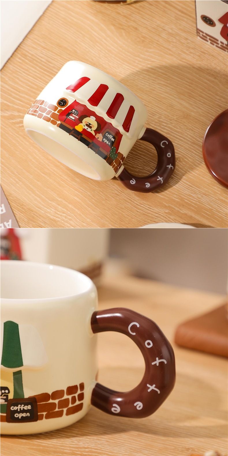 Creative Cartoon Ceramic With Lid High-Value Embossed Mug Student Gift Water Home Cute Breakfast Cup_voghion.com