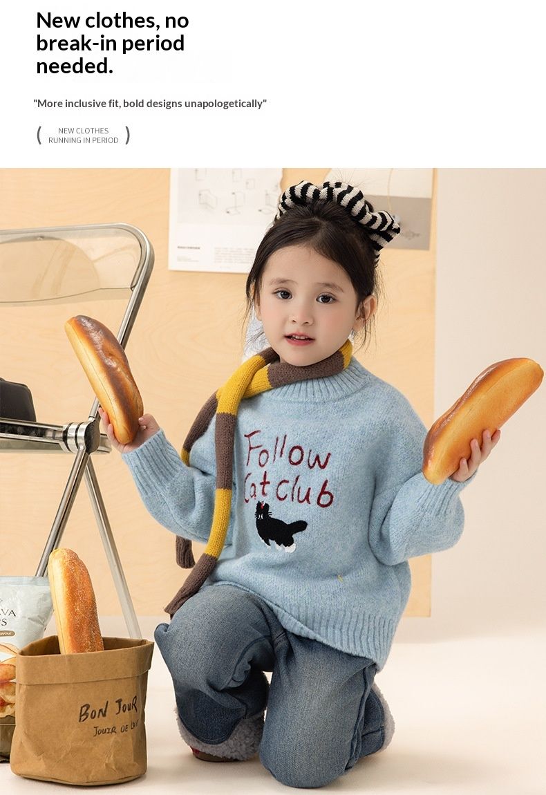 Xie Jinmao Kasjmier Meisjes Trui 2025 Herfst Winter Nieuwe Dikke Kinderkleding Warme Wollen Basis Shirt_voghion.com