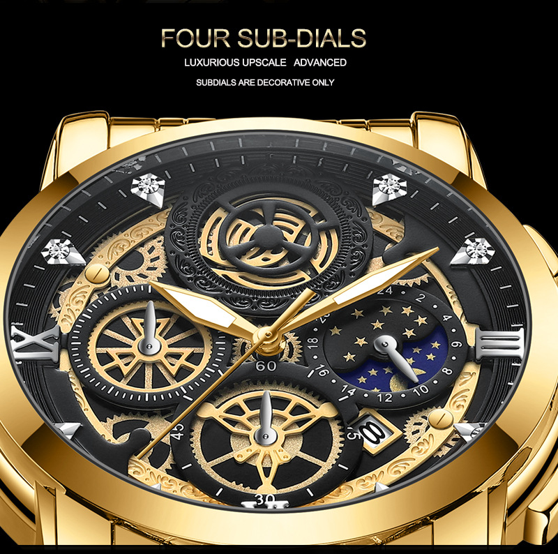 Men's Watch Sun Moon And Stars Hollow Calendar Men's Watch Tourbillon Luminous Quartz Waterproof Watch_voghion.com