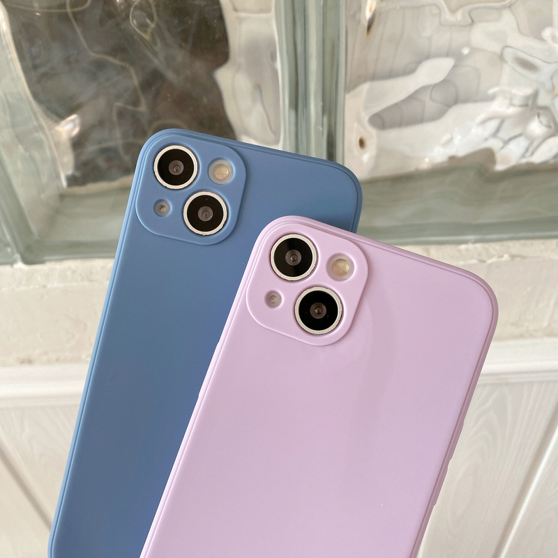 15 İnce Delikli Düz Kenarlı Sıvı Silikon iPhone 14 Telefon Yumuşak 13 Koruyucu Kılıf İçin Uygundur_voghion.com