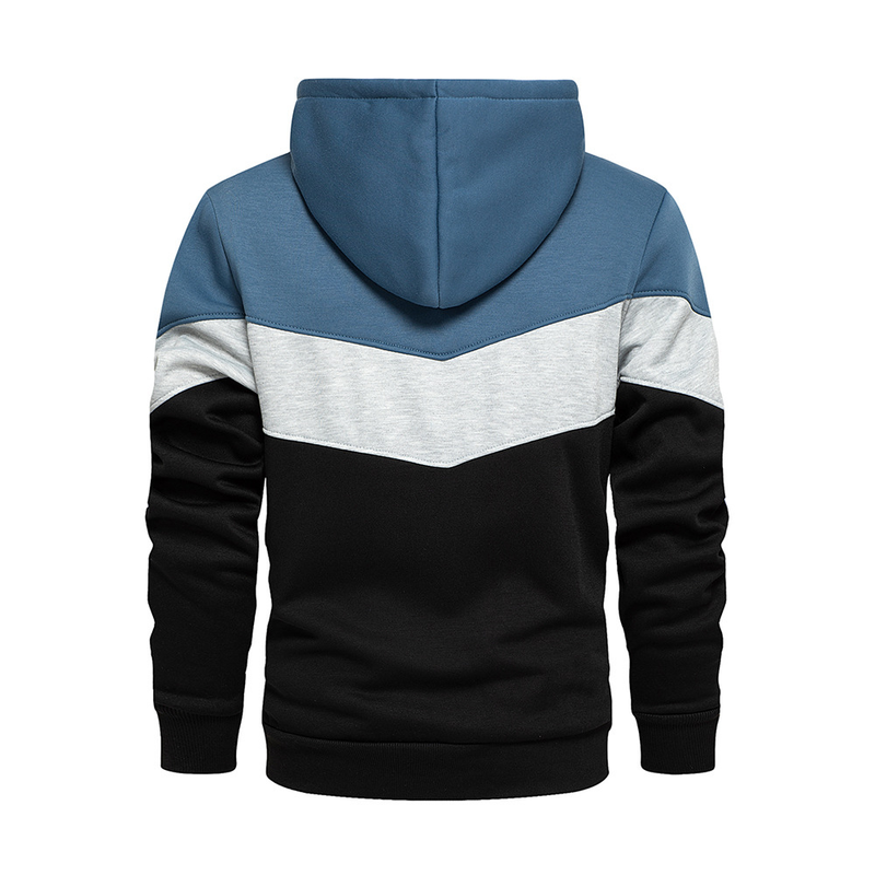 Conjunto deportivo informal de dos piezas con capucha y contraste de color para hombre_voghion.com