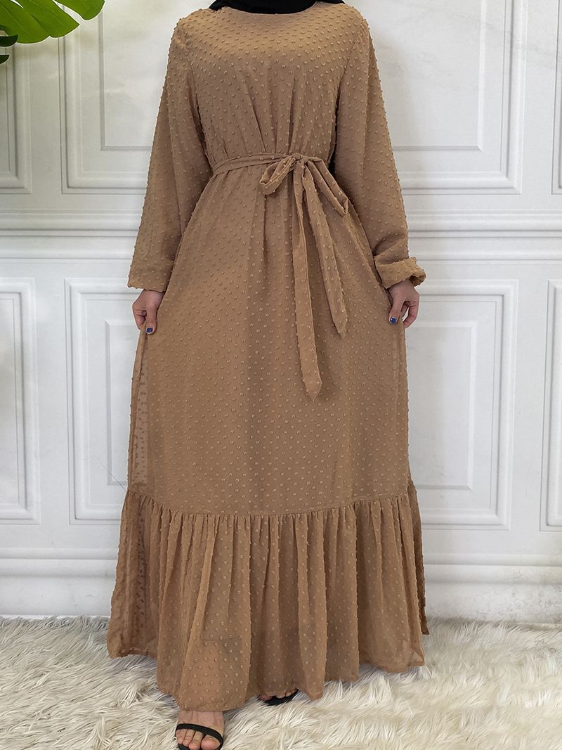 Laatste moderne mode Ruffle Polka islamitische kleding Kaftan met voering Vrouwen moslim Maix Casual jurk Abaya_voghion.com