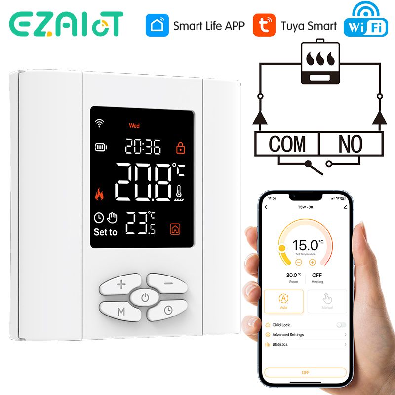 WiFi Heizthermostat Tuya Smart Temperaturregler Low Power Batterie Fir Gas Boiler funktionnéiert mat Alexa Google Home_voghion.com