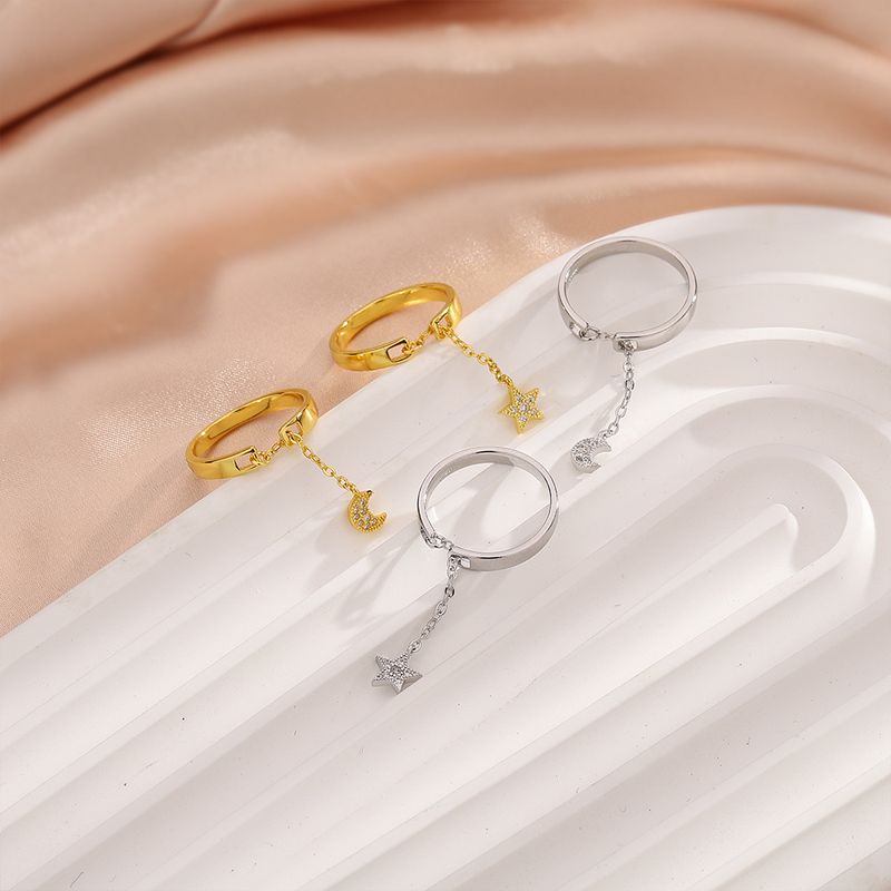 Anello a catena con stella e luna, alla moda, personalità femminile, rete rossa, anello con nappa geometrica, dito indice, moda, nuovo, femminile_voghion.com