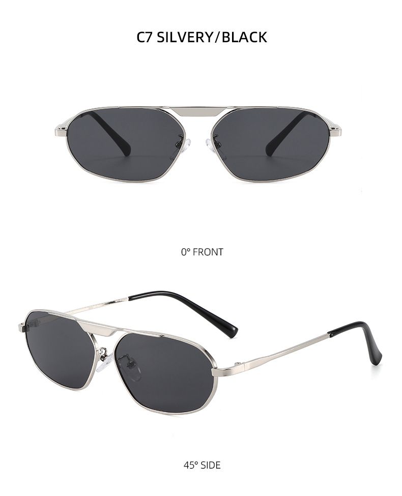 Metal Single Beam Large Frame Polygonal Sunglasses For Women Retro Simple European And American Ins Street Shooting Beach Sunshade Sunglasses Trend_voghion.com