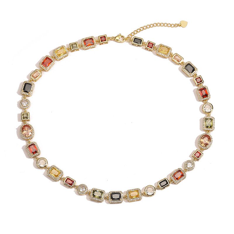 Women's Jewelry Set Fashion Retro Light Luxury Geometric Diamond Inlaid Choker Necklace Niche High End Palace Style Bracelet Necklace Jewelry Set_voghion.com