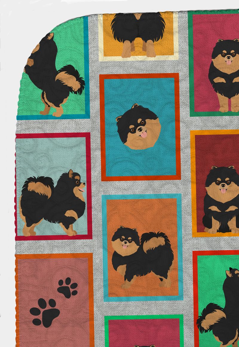 Lots of Black and Tan Pomeranian Quilted Blanket 50x60 Artwork Pattern Quilted Throw Blanket for Bed, Couch, Sofa, Soft and Lightweight_voghion.com