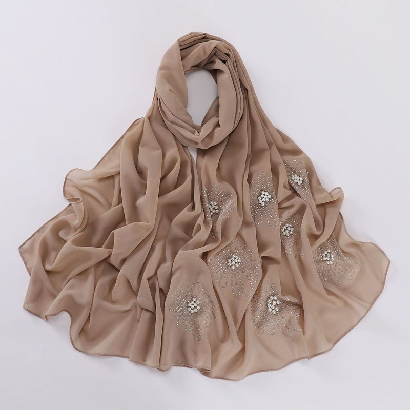Cross-Border Malaysia With Beaded Rhinestones Chiffon Headscarf Solid Color Head Wrap Scarf For Women Wholesale_voghion.com