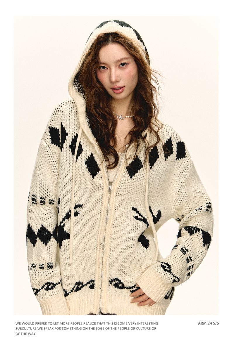 Ariseism American Style Loose Hooded Zipper Cardigan Sweater Jacket For Women Autumn New Top_voghion.com