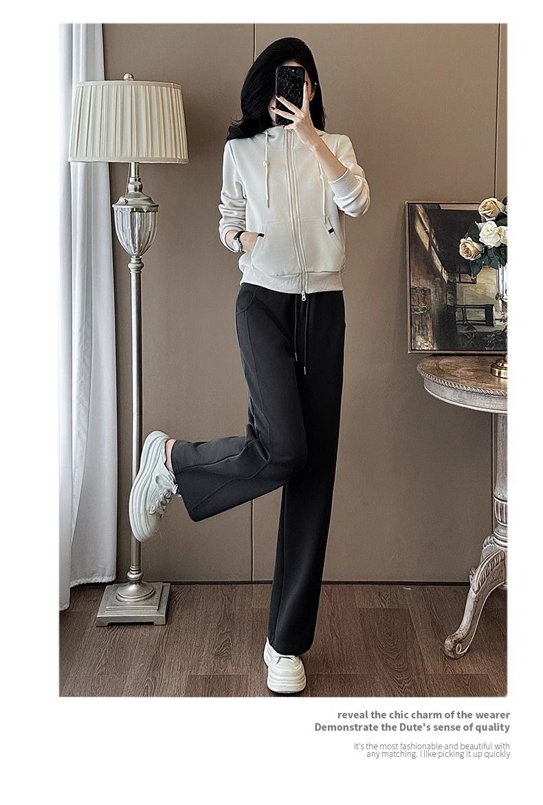 Dammekleeder Sportskleeder Moud Kostüm fir Fraen Hierscht Neien Design Kapuzen Slim Cardigan Sweatshirt Jogginghosen Zweedeel Kostüm_voghion.com