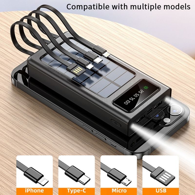 10000–50000 MAh Outdoor Solar With LED Light, Hiing Accessories, Large Capacity, Fast Charging Battery, Phone Power_voghion.com
