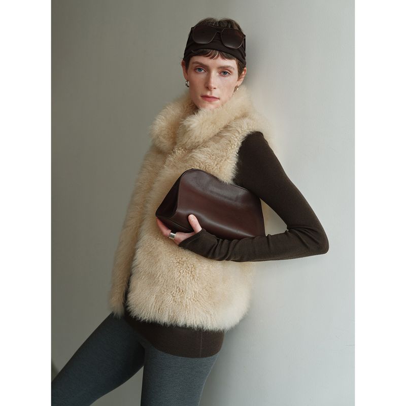 Fox Cashmere Sheepskin Integrated Stand Collar Vest/Coat Short Loose Fur Warm Vest_voghion.com