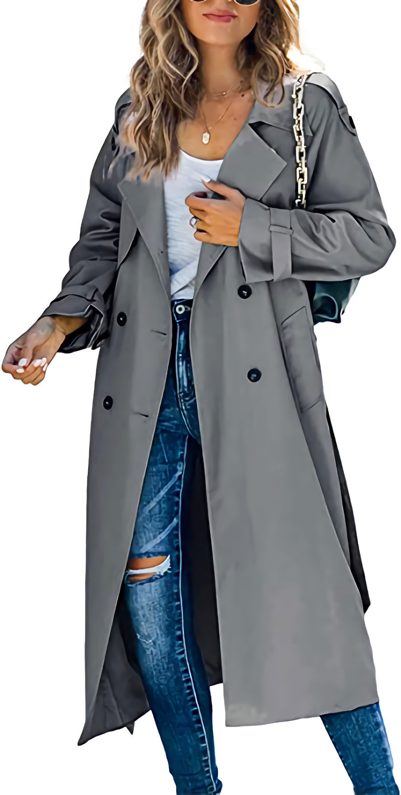 Cappotto lungo da donna con doppio petto, giacca a vento autunnale e primaverile, classico bavero, manica lunga, antivento, con cintura_voghion.com