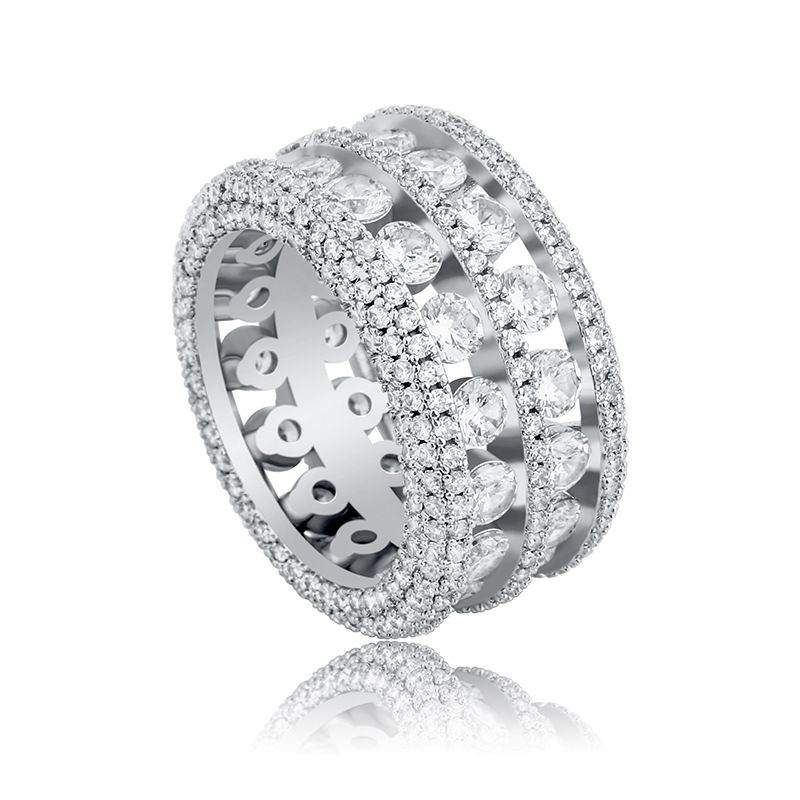 Men's Jewelry Bold Hip Hop Double Row Hollow Out Micro Pave Zirconia Ring In Gold And White Gold Sizes 7 8 9 10 11 For Stylish Statement Accessories_voghion.com