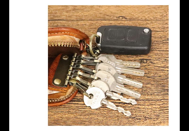 Bitkisel tabaklanmış deri el cilalı anahtar çantası, erkek bel askılı retro 2'si 1 arada kart çantası, anahtar çantası, dana derisi basit küçük çanta_voghion.com