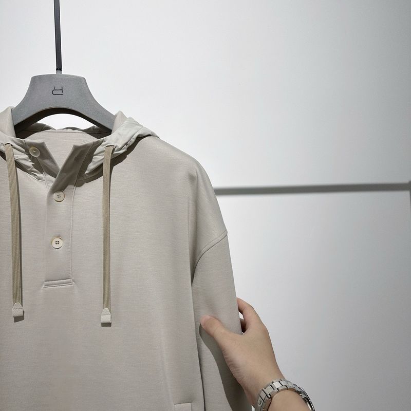 Moletom com capuz e zíper frontal em tecido de lã mista_voghion.com