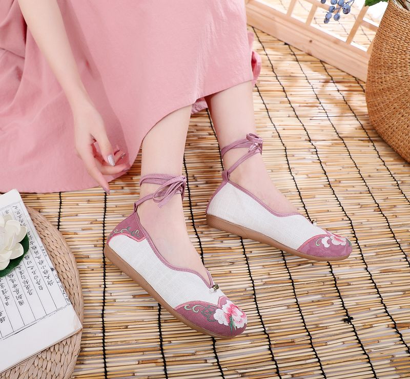 Flache Rindsledersohle, bestickter Stoff, weiche Sohle, Frühlings- und Sommer-Hanfu-Tanzschuhe, Damen-Einzelschuhe_voghion.com