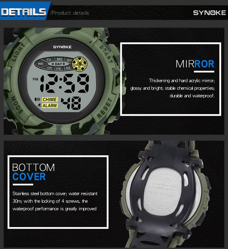 Unisex Digital Sports Watch With Camouflage Design, Multi-Color Night Light, Waterproof, Lightweight & Durable For Kids And Adults_voghion.com