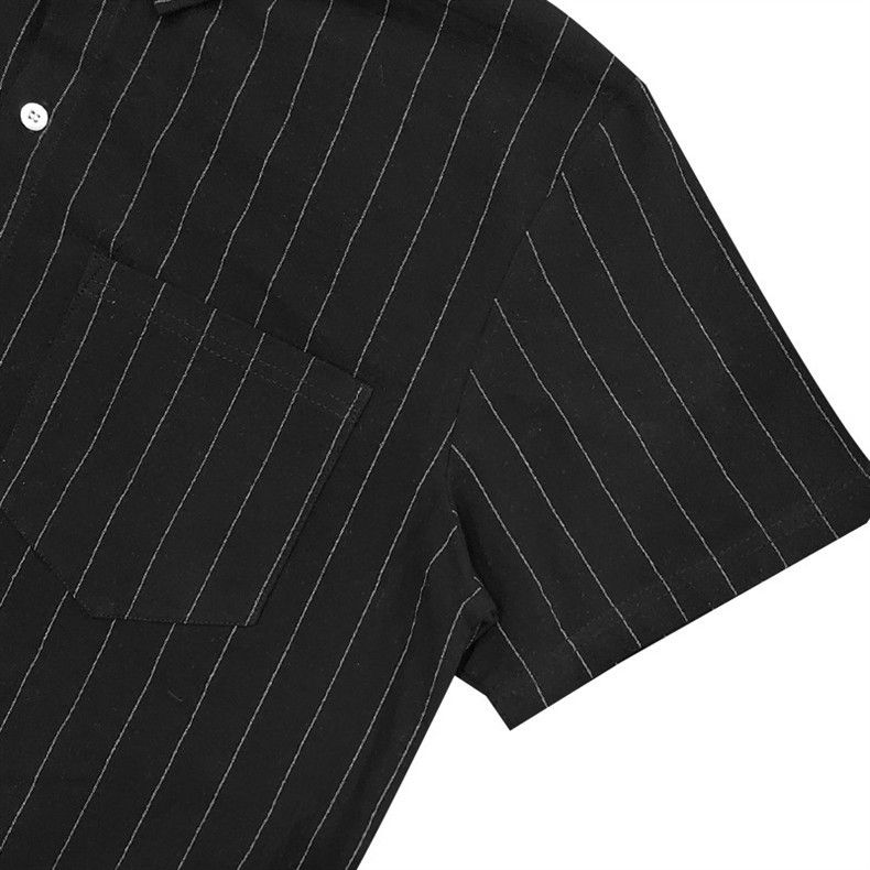 Vêtements pour hommes, costume d'été en lin pour hommes, chemise ample à manches courtes à rayures, short de plage, costume deux pièces_voghion.com