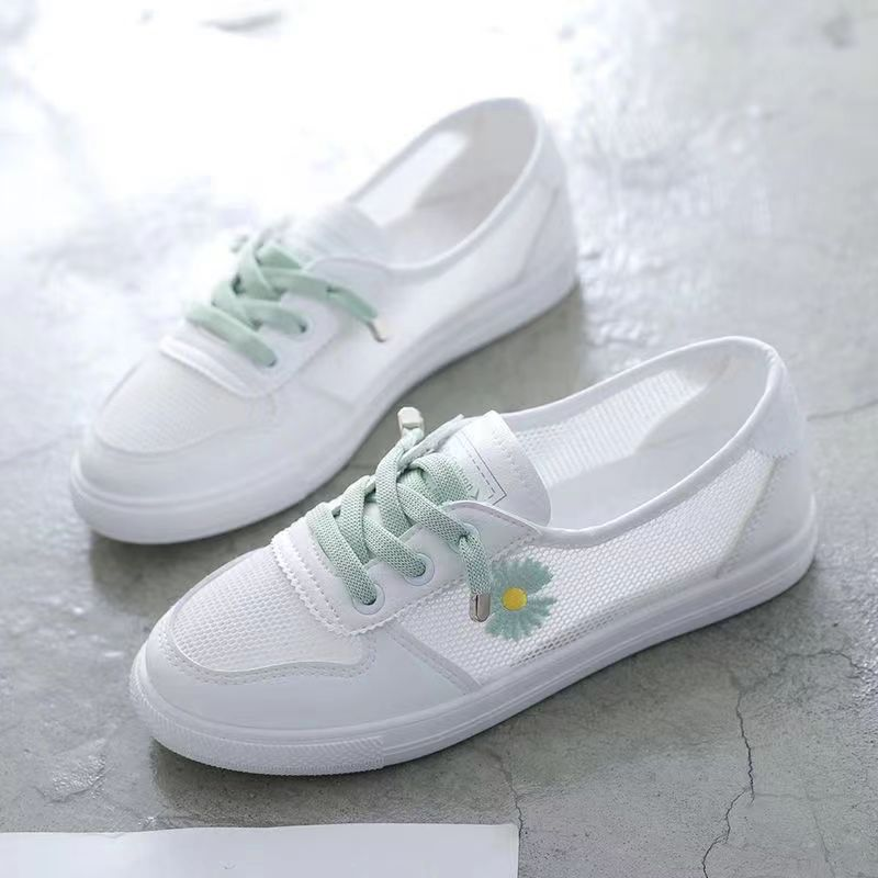 White For Women Summer 2025 New Casual Hollow Breathable Mesh Shoes Flat Sneakers Thin Korean Style Versatile_voghion.com