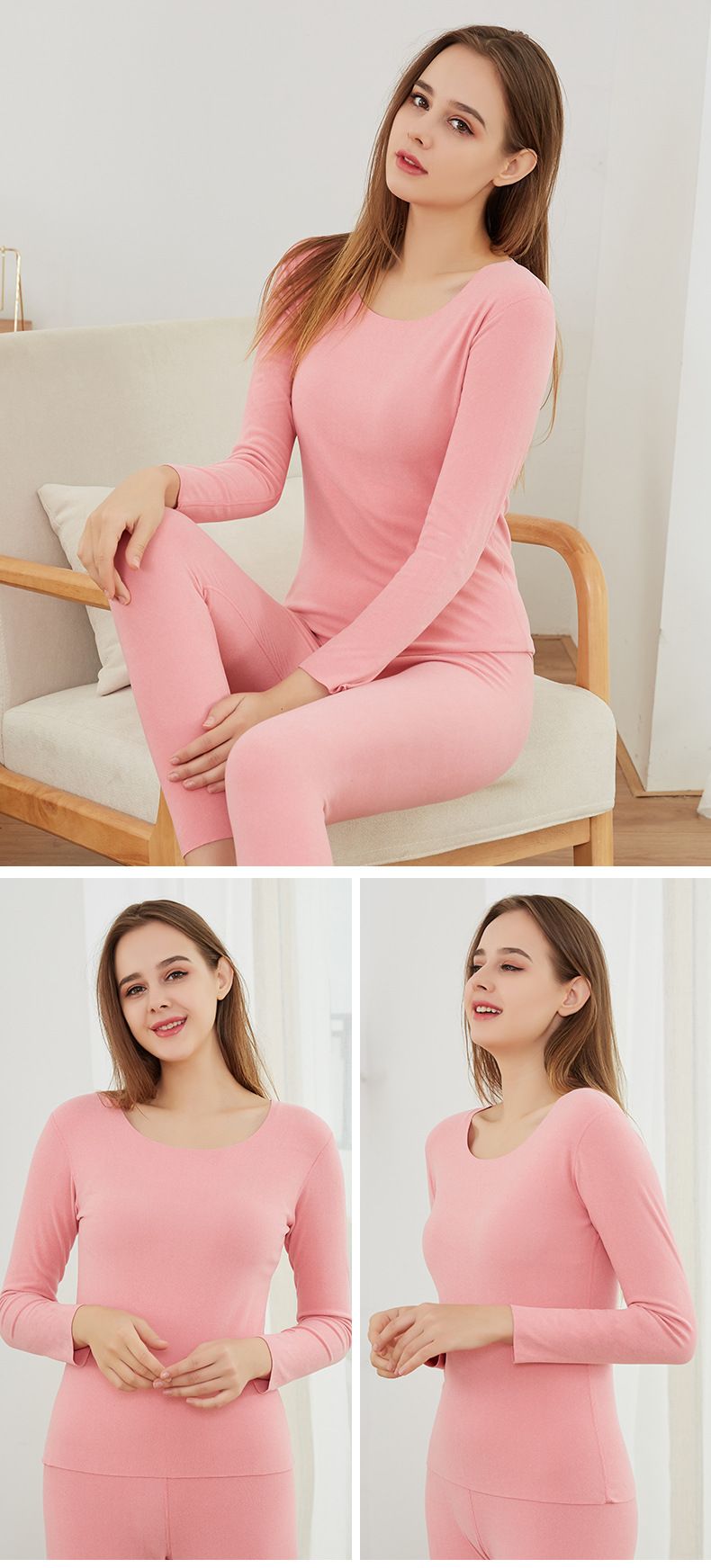 Slim-Fit doppelseitiger Samt-Langunterhosenanzug für Damen, spurlose Thermounterwäsche aus deutschem Samt mit Heizgrundierung_voghion.com