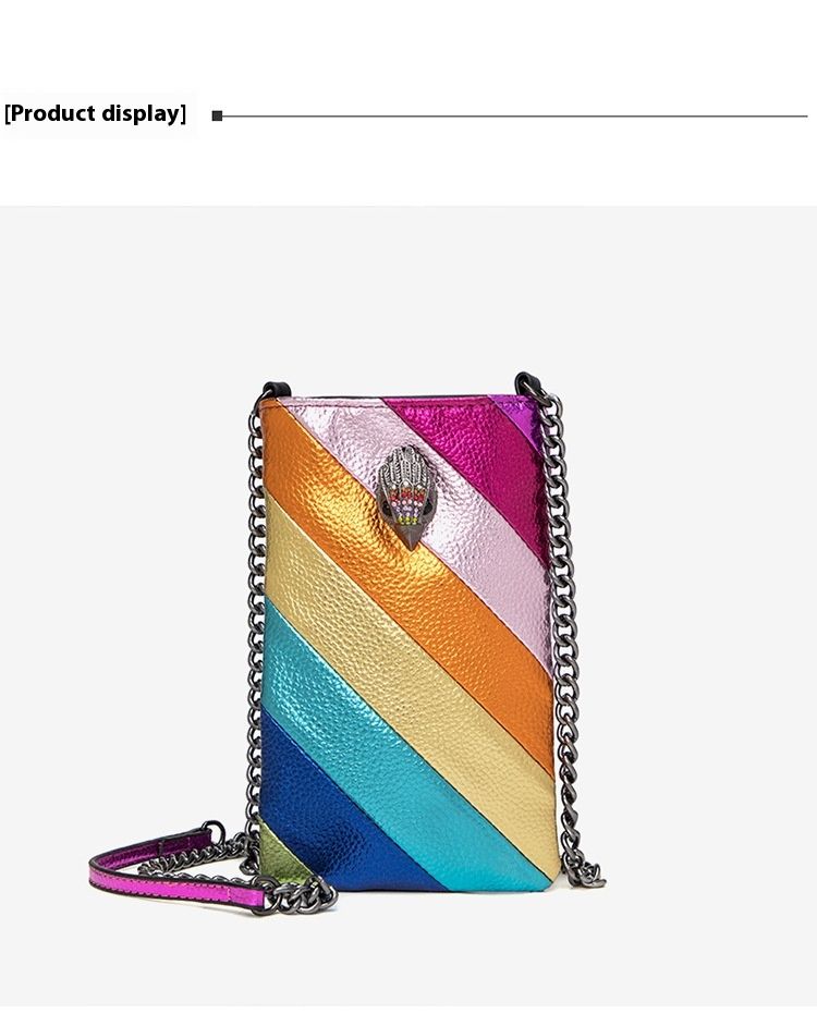 Sac à bandoulière à chaîne rayé coloré à la mode et polyvalent Sac à bandoulière Eagle Head Petit sac Sac pour téléphone portable Convient pour le shopping et le shopping_voghion.com