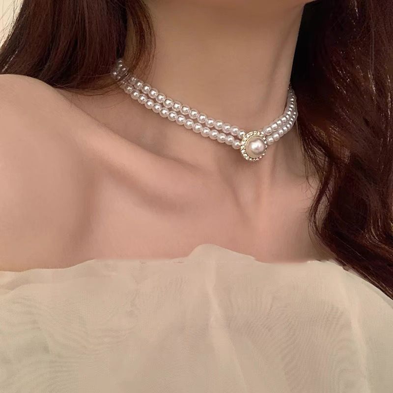 French Double-layer Pearl Necklace For Women, Light Luxury, Niche, High-end, Fashionable Accessories, Choker Neck,_voghion.com