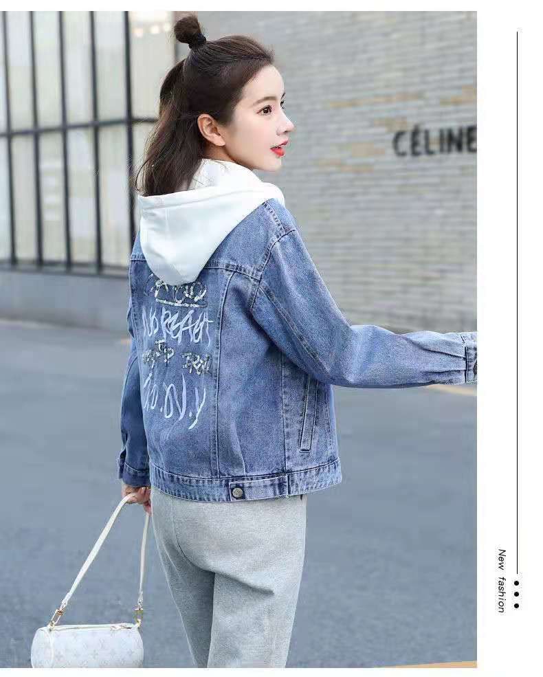 Giacca in denim con cappuccio da donna – Giacca corta slim fit ricamata per primavera e autunno (S-3XL, bianco e indaco)_voghion.com