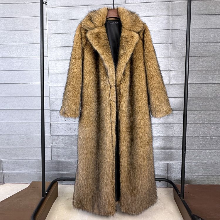 Cappotto lungo in pelliccia sintetica di lusso da donna con revers a lancia, caldo capospalla invernale alla moda_voghion.com