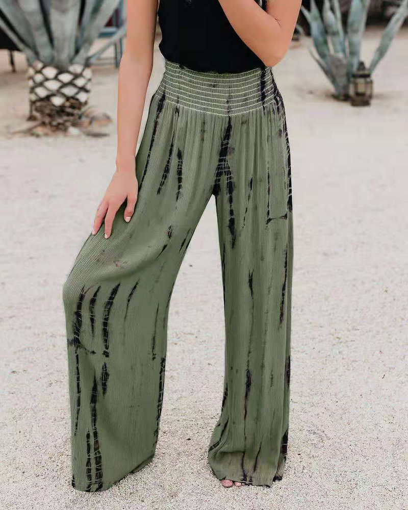 Pantaloni nuovi da donna Pantaloni larghi a gamba larga con tasca elastica stampata moda estiva_voghion.com
