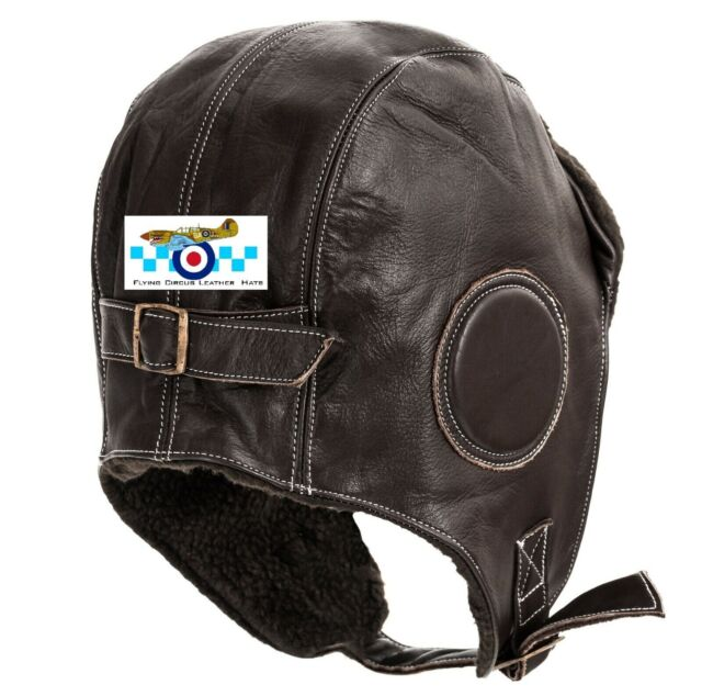 Flygblad Flyghatt Biggles Brunt konstläder Klassisk flyghjälm WW2 Aviator_voghion.com