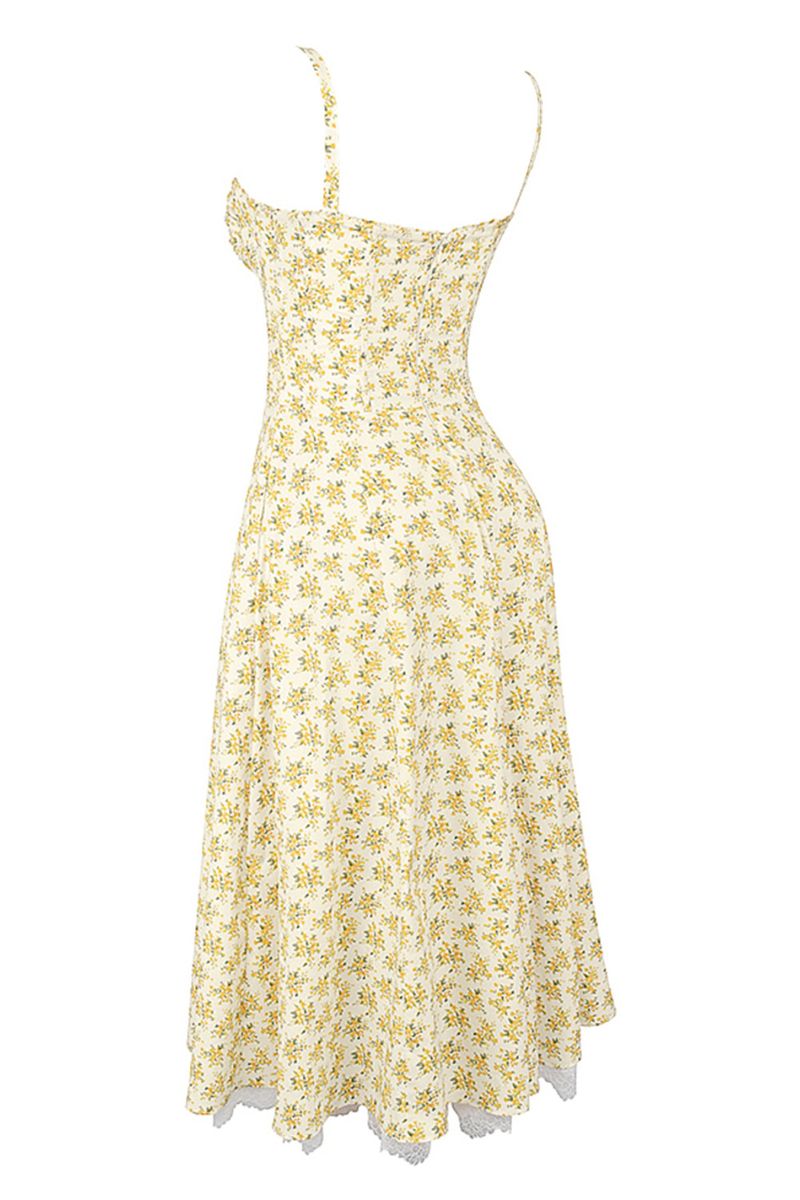 Rochie lungă cu bretele florale subțiri, cu temperament transfrontalier european și american_voghion.com