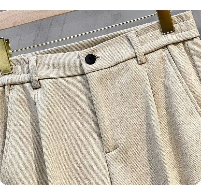 Wollhose Herren Herbst und Winter Gerade Bein Anzughose Herren Leichte und Reife Windhose Hose Verdickte Warme Neun-Punkt-Freizeithose_voghion.com