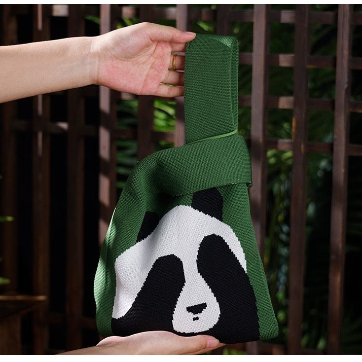 Panda Opa Große Kapazität Gestrickte Schulter Chengdu Mode Reise Urlaub Multifunktionale Tragetasche Handtasche Tote_voghion.com